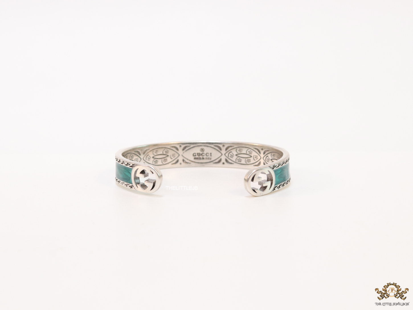 Twin G motif malachite green bracelet in matt gold finish