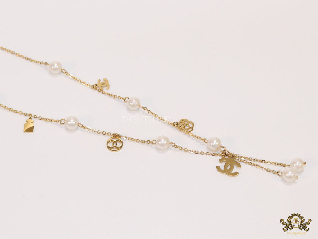 Rose Gold chain necklace with pearls and alphabet motifs