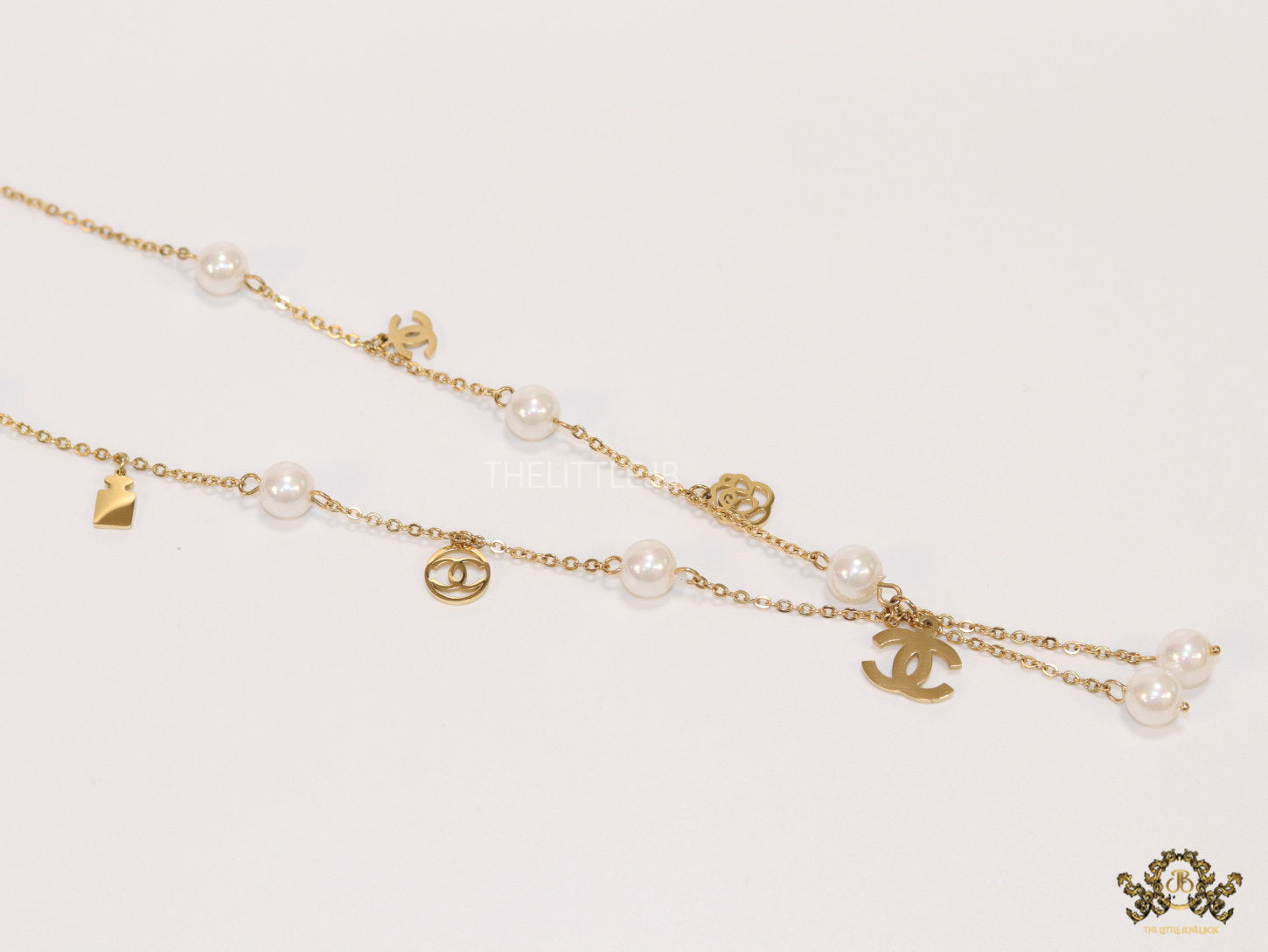 Rose Gold chain necklace with pearls and alphabet motifs