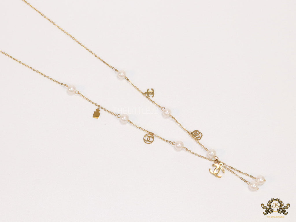 Rose Gold chain necklace with pearls and alphabet motifs