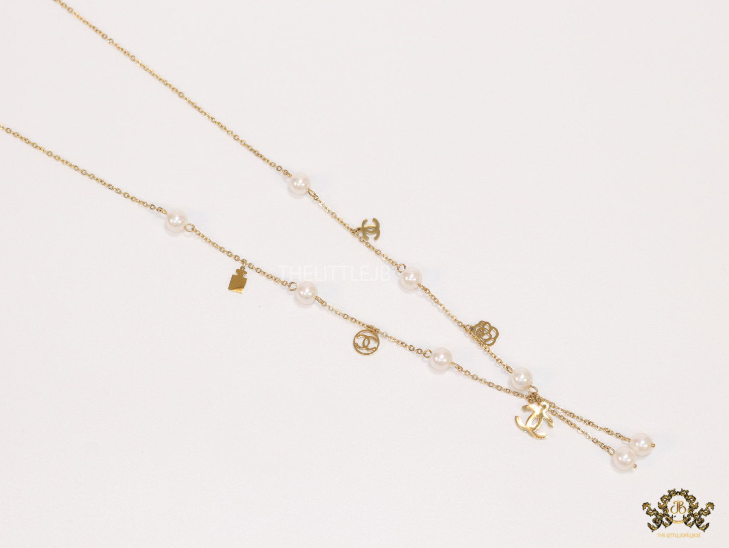 Rose Gold chain necklace with pearls and alphabet motifs