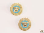 Blue and golden round Medusa stud earrings