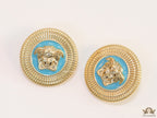 Blue and golden round Medusa stud earrings