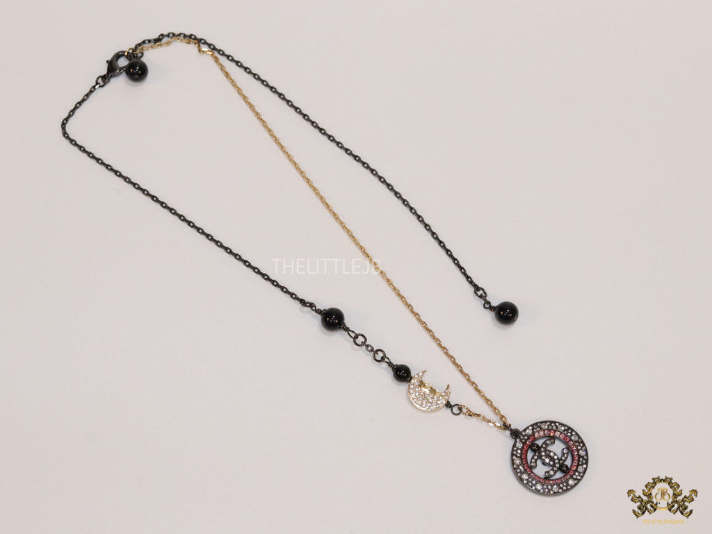 Dual plated chain necklace with cz and pearl motifs