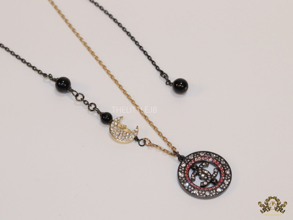 Dual plated chain necklace with cz and pearl motifs