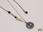 Dual plated chain necklace with cz and pearl motifs