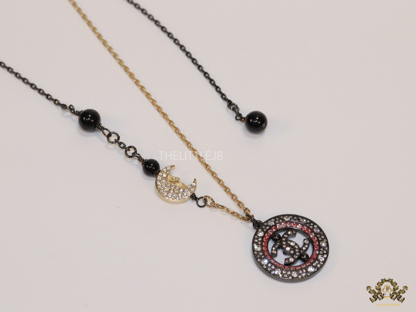 Dual plated chain necklace with cz and pearl motifs