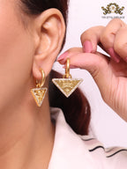 Gold Dangling Triangle earrings on small hoops with CZ