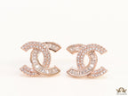 Rose gold plated twin C motif cz baguette studs