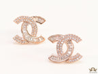 Rose gold plated twin C motif cz baguette studs