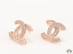 Rose gold plated twin C motif cz baguette studs