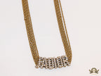 Golden multi chain choker necklace with alphabet motif in cz