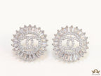 Round platinum studs lined with cz baguettes and twin C cz motif centre