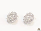 Round platinum studs lined with cz baguettes and twin C cz motif centre
