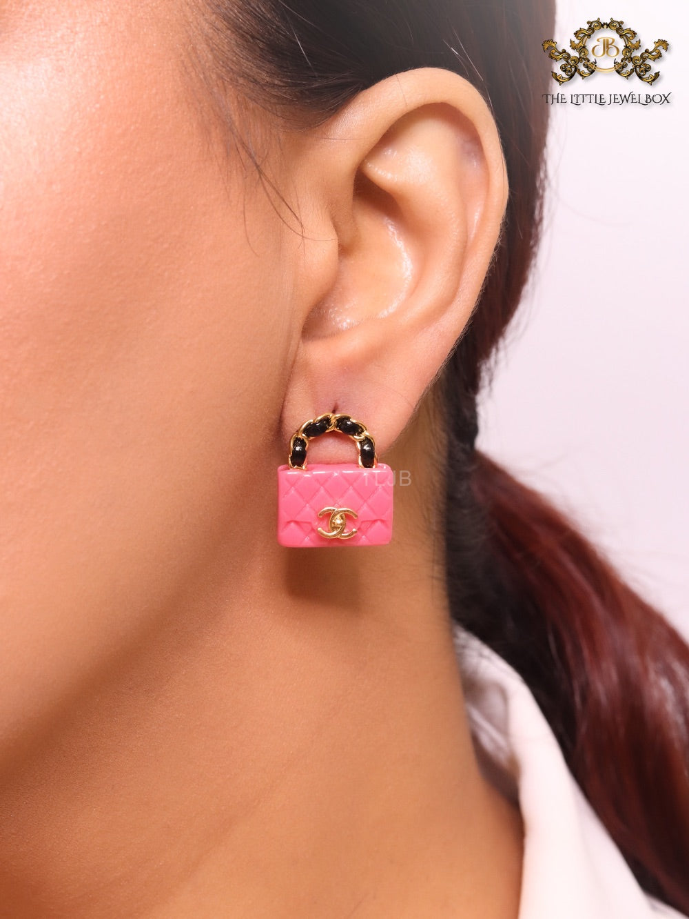Black and pink Double C purse earrings
