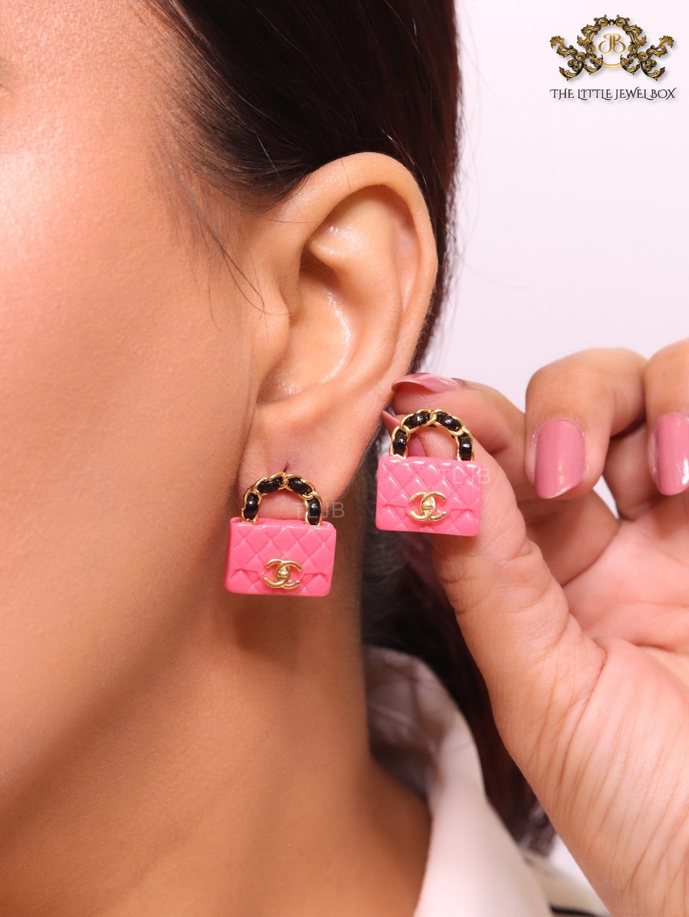 Black and pink Double C purse earrings