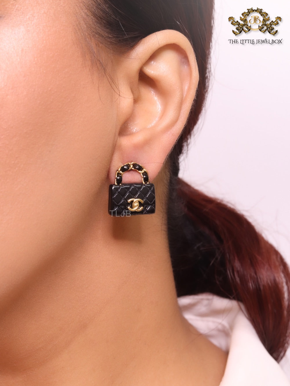 Black & gold double C purse earrings