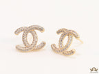 Gold plated twin C motif studs with cz