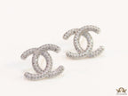 Platinum plated twin C motif studs with cz