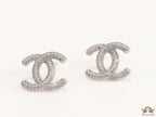 Platinum plated twin C motif studs with cz