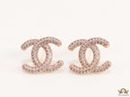 Rose gold plated twin C motif studs with cz