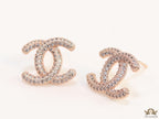 Rose gold plated twin C motif studs with cz