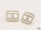 Gold plated square cz stud with twin C motif