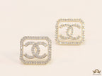 Gold plated square cz stud with twin C motif