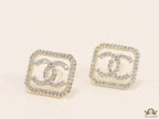 Gold plated square cz stud with twin C motif