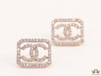 Rose gold plated square cz stud with twin C motif