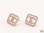 Rose gold plated square cz stud with twin C motif