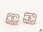 Rose gold plated square cz stud with twin C motif