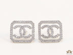 Platinum plated square cz stud with twin C motif
