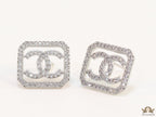 Platinum plated square cz stud with twin C motif