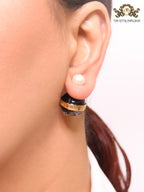 Black and white pearls gold motif studs