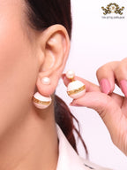 Pink and white pearls gold motif studs
