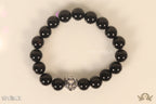 Glossy onyx beads bracelet with lion motif