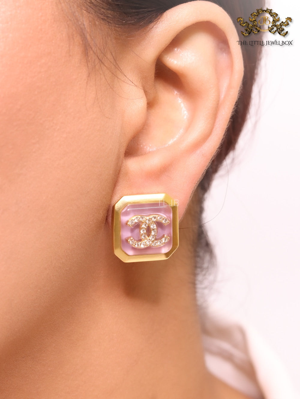 Square purple enamel Double C gold earrings