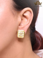 Square green enamel Double C gold earrings