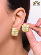 Square green enamel Double C gold earrings