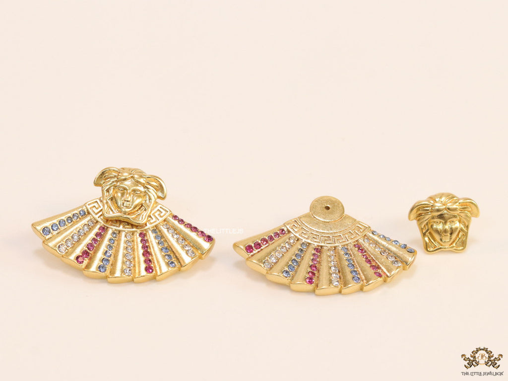 Detachable Medusa earrings with multi cz design at back