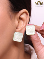 Green enamel and pearl earrings