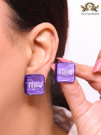 Purple enamel and pearl earrings