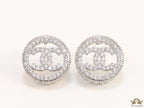 Round platinum studs lined with cz and twin C motif centre