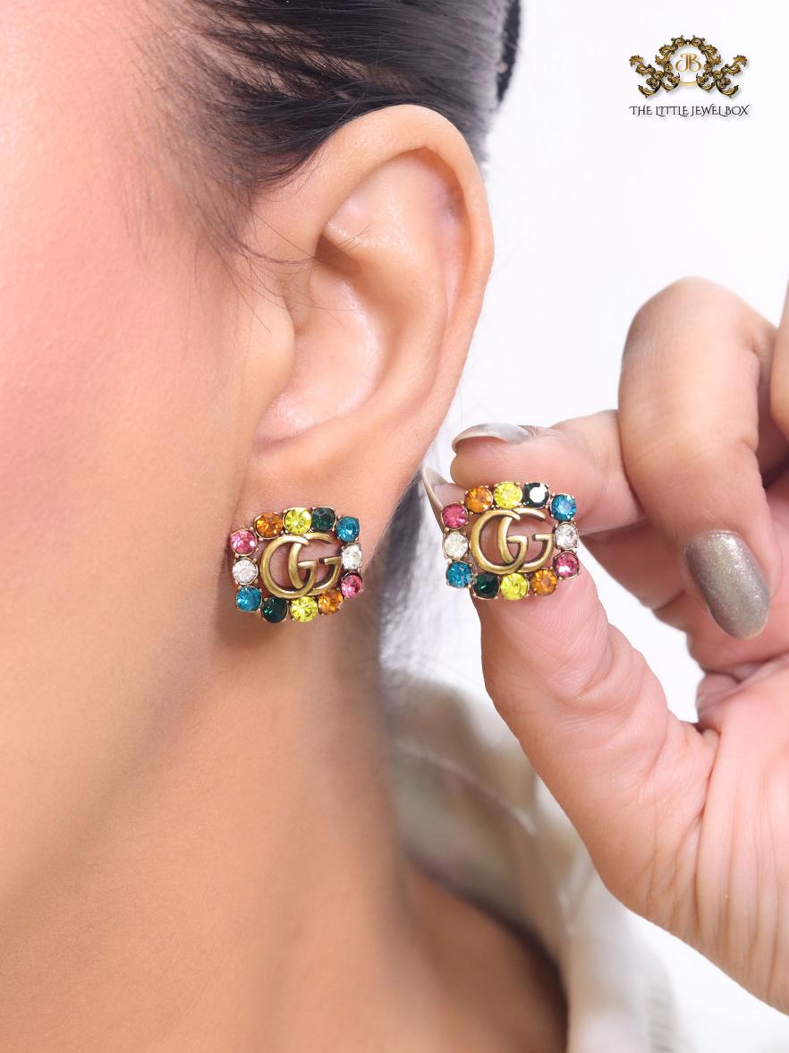 Double G multicoloured stone studs