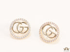Gold plated round cz earrings with twin G motif