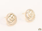 Gold plated round cz earrings with twin G motif