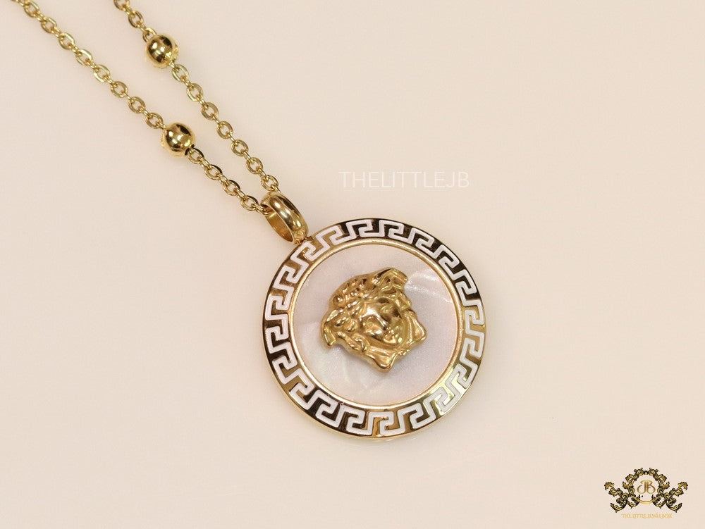 Gold plated Athena necklace with mother of pearl