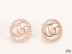 Rose gold plated round cz earrings with twin G motif