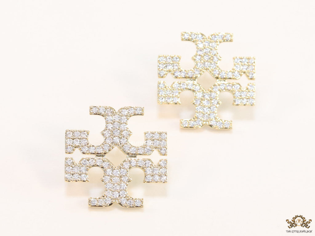 Gold plated twin T motif cz earrings